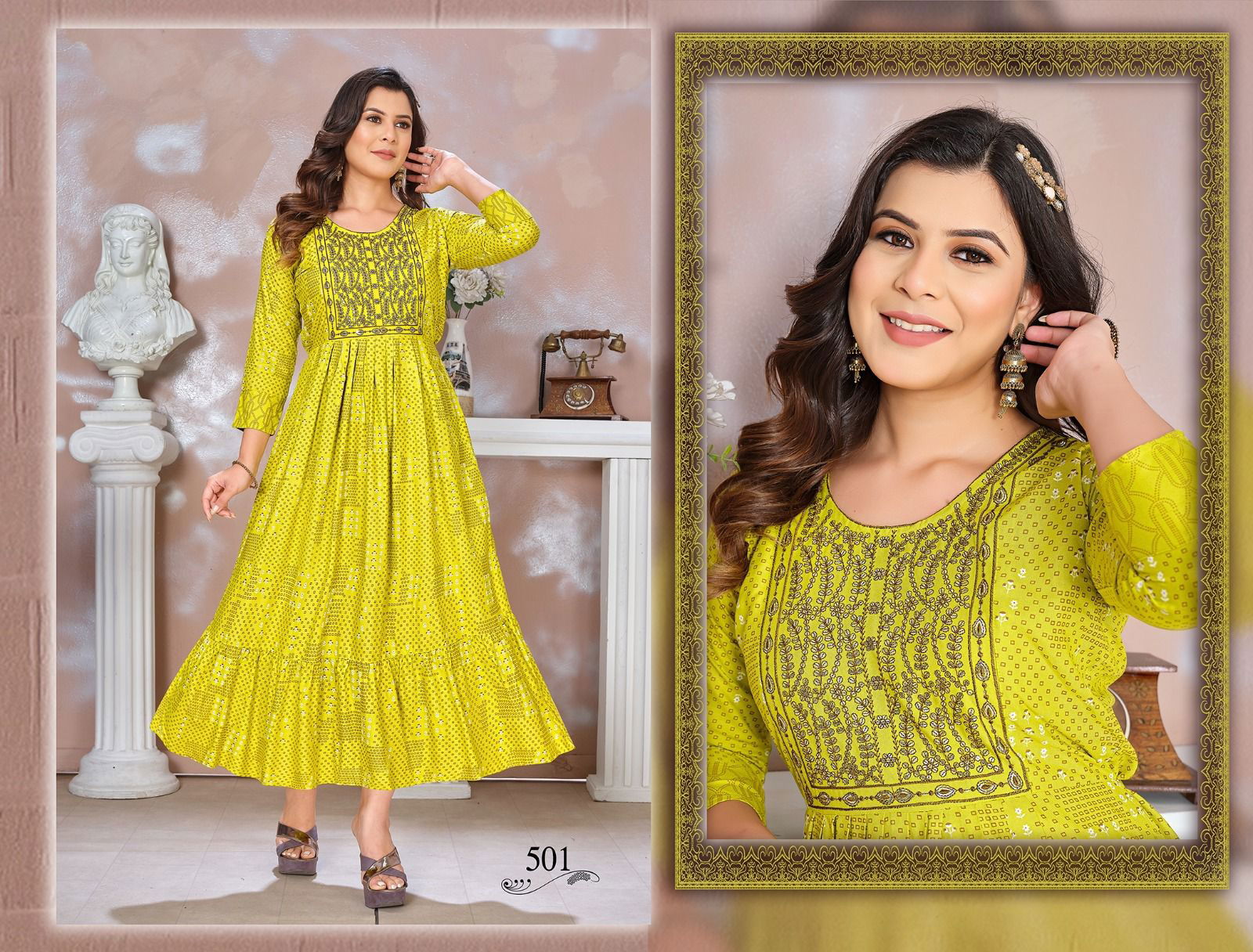 Golden Blessed 3 Printed Long Anarkali Kurtis Catalog
